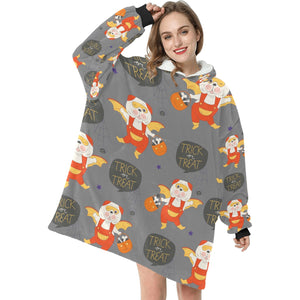Trick or Treat English Bulldog Halloween Blanket Hoodie for Women-Apparel-Apparel, Blankets-10