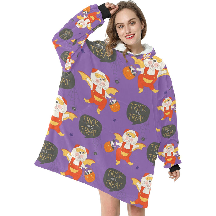 Trick or Treat English Bulldog Halloween Blanket Hoodie for Women - 4 Colors-Apparel-Apparel, Blankets, English Bulldog-Purple-1