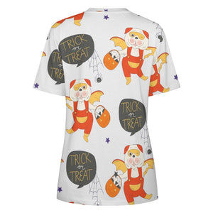 Trick or Treat English Bulldogs Halloween Fleece All Over Print Women's Cotton T-Shirt - 4 Colors-Apparel-Apparel, English Bulldog, Halloween, Shirt, T Shirt-2