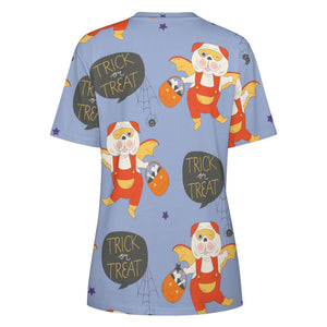 Trick or Treat English Bulldogs Halloween Fleece All Over Print Women's Cotton T-Shirt - 4 Colors-Apparel-Apparel, English Bulldog, Halloween, Shirt, T Shirt-6