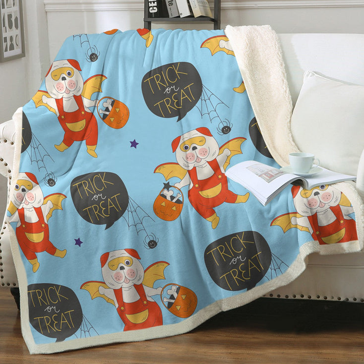 Trick or Treat English Bulldogs Halloween Fleece Blanket - 4 Colors-Blanket-Blankets, English Bulldog, Home Decor-Sky Blue-Small-1