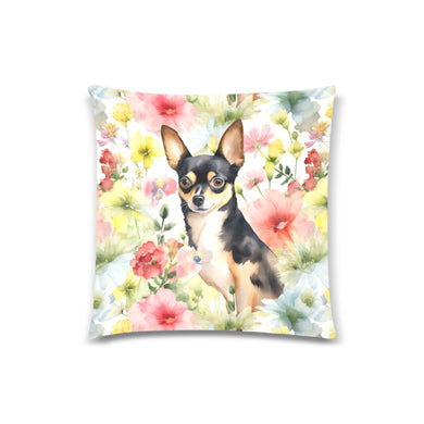Tricolor Chihuahua in Spring's Embrace Throw Pillow Covers-Cushion Cover-Chihuahua, Home Decor, Pillows-One Chihuahua-1
