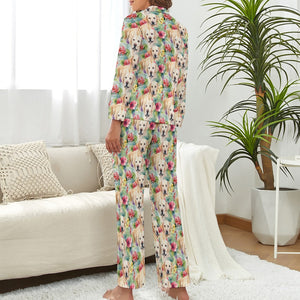 Tropical Oasis Yellow Labradors Pajama Set for Women-S-White-1