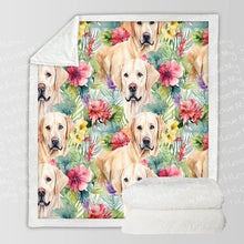 Load image into Gallery viewer, Tropical Oasis Yellow Labradors Soft Warm Fleece Blanket-Blanket-Blankets, Home Decor, Labrador-10