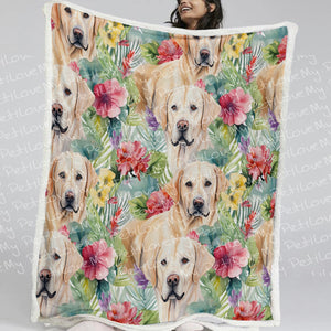 Tropical Oasis Yellow Labradors Soft Warm Fleece Blanket-Blanket-Blankets, Home Decor, Labrador-11