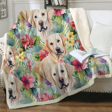 Load image into Gallery viewer, Tropical Oasis Yellow Labradors Soft Warm Fleece Blanket-Blanket-Blankets, Home Decor, Labrador-12