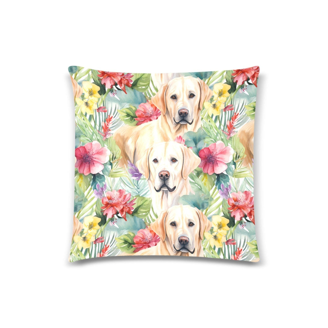 Tropical Oasis Yellow Labradors Throw Pillow Covers-White2-ONESIZE-1