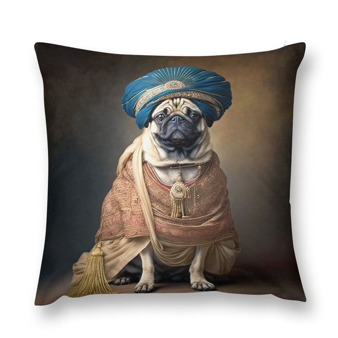 Turban Maharaja Fawn Pug Plush Pillow Case-Cushion Cover-Dog Dad Gifts, Dog Mom Gifts, Home Decor, Pillows, Pug-4