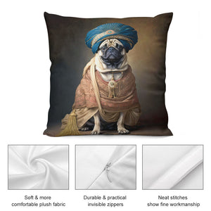 Turban Maharaja Fawn Pug Plush Pillow Case-Cushion Cover-Dog Dad Gifts, Dog Mom Gifts, Home Decor, Pillows, Pug-5