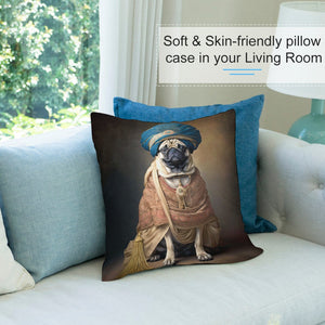 Turban Maharaja Fawn Pug Plush Pillow Case-Cushion Cover-Dog Dad Gifts, Dog Mom Gifts, Home Decor, Pillows, Pug-6