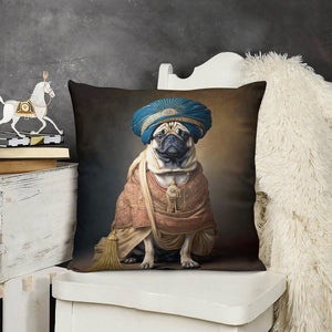 Turban Maharaja Fawn Pug Plush Pillow Case-Cushion Cover-Dog Dad Gifts, Dog Mom Gifts, Home Decor, Pillows, Pug-8