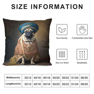 Turban Maharaja Fawn Pug Plush Pillow Case-Cushion Cover-Dog Dad Gifts, Dog Mom Gifts, Home Decor, Pillows, Pug-12 "×12 "-White-1