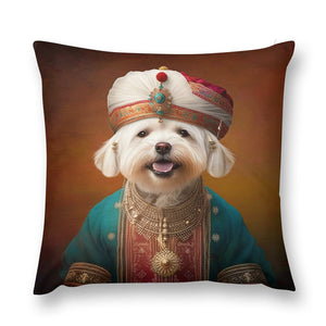 Turban Sultan Maltese Plush Pillow Case-Cushion Cover-Dog Dad Gifts, Dog Mom Gifts, Home Decor, Maltese, Pillows-12 "×12 "-1
