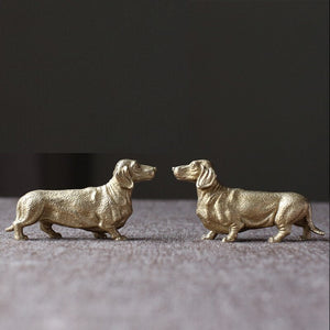 Twin Dachshunds Miniature Brass Figurines - 2 Pcs-Home Decor-Dachshund, Dogs, Figurines, Home Decor-9