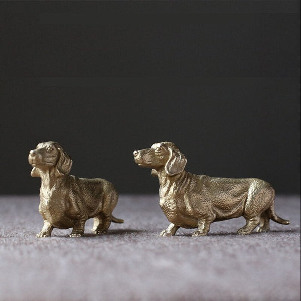 Twin Dachshunds Miniature Brass Figurines - 2 Pcs