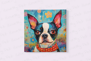 Kaleidoscopic Canine Boston Terrier Wall Art Poster-Art-Boston Terrier, Dog Art, Home Decor, Poster-Framed Light Canvas-Small - 8x8"-2