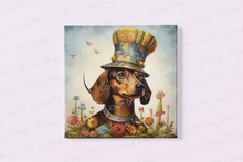 Load image into Gallery viewer, Whimsical Meadow Dapper Dachshund Wall Art Poster-Art-Dachshund, Dog Art, Home Decor, Poster-Framed Light Canvas-Small - 8x8&quot;-2