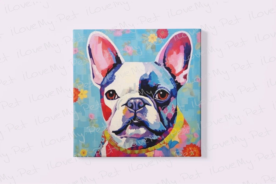 Whimsical French Bulldog Bliss Wall Art Poster-Art-Dog Art, French Bulldog, Home Decor, Poster-Framed Light Canvas-Small - 8x8