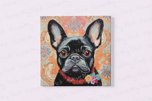 Load image into Gallery viewer, Floral Embrace Black French Bulldog Wall Art Poster-Art-Dog Art, French Bulldog, Home Decor, Poster-Framed Light Canvas-Small - 8x8&quot;-2
