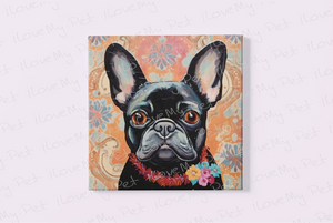 Floral Embrace Black French Bulldog Wall Art Poster-Art-Dog Art, French Bulldog, Home Decor, Poster-Framed Light Canvas-Small - 8x8"-2