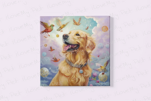 Canine Joy Golden Retriever Wall Art Poster-Art-Dog Art, Golden Retriever, Home Decor, Poster-Framed Light Canvas-Small - 8x8"-2
