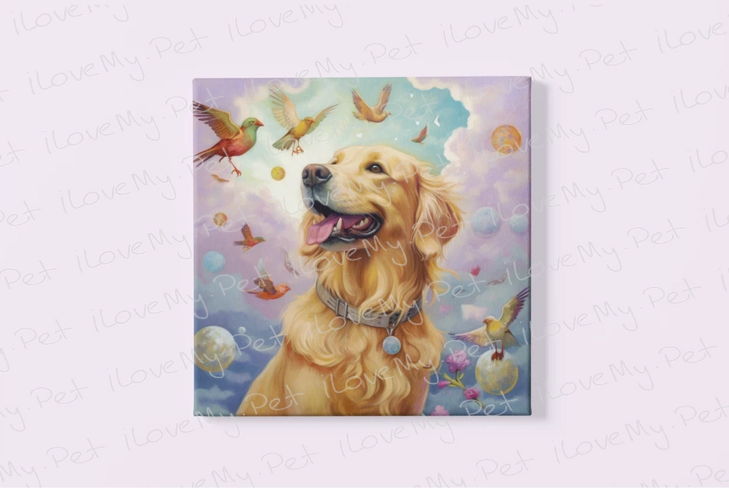 Canine Joy Golden Retriever Wall Art Poster-Art-Dog Art, Golden Retriever, Home Decor, Poster-Framed Light Canvas-Small - 8x8