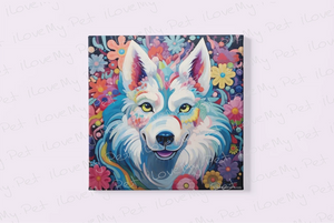Floral Enchantment Husky Dream Wall Art Poster-Art-Dog Art, Home Decor, Poster, Siberian Husky-Framed Light Canvas-Small - 8x8"-2