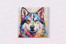 Load image into Gallery viewer, Whimsical Husky Portrait Wall Art Poster-Art-Dog Art, Home Decor, Poster, Siberian Husky-Framed Light Canvas-Small - 8x8&quot;-2