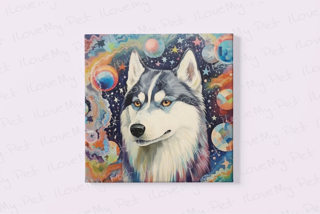 Vivid Dance Husky Whimsy Wall Art Poster-Art-Dog Art, Home Decor, Poster, Siberian Husky-Framed Light Canvas-Small - 8x8"-2