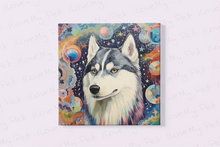 Load image into Gallery viewer, Vivid Dance Husky Whimsy Wall Art Poster-Art-Dog Art, Home Decor, Poster, Siberian Husky-Framed Light Canvas-Small - 8x8&quot;-2