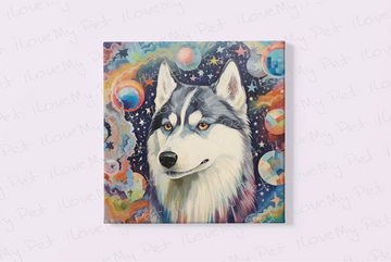 Vivid Dance Husky Whimsy Wall Art Poster-Art-Dog Art, Home Decor, Poster, Siberian Husky-Framed Light Canvas-Small - 8x8"-2