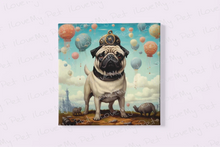 Load image into Gallery viewer, Whimsical Balloon King Pug Wall Art Poster-Art-Dog Art, Home Decor, Poster, Pug-Framed Light Canvas-Small - 8x8&quot;-2