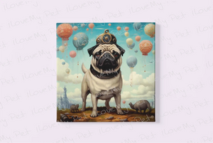 Whimsical Balloon King Pug Wall Art Poster-Art-Dog Art, Home Decor, Poster, Pug-Framed Light Canvas-Small - 8x8"-2