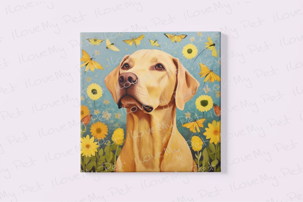 Sunshine Companion Yellow Labrador Wall Art Poster-Art-Dog Art, Home Decor, Labrador, Poster-Framed Light Canvas-Small - 8x8