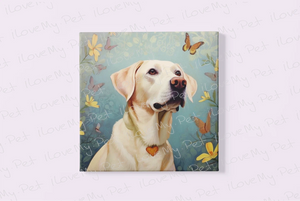 Butterfly Companions Yellow Labrador Wall Art Poster-Art-Dog Art, Home Decor, Labrador, Poster-Framed Light Canvas-Small - 8x8"-2