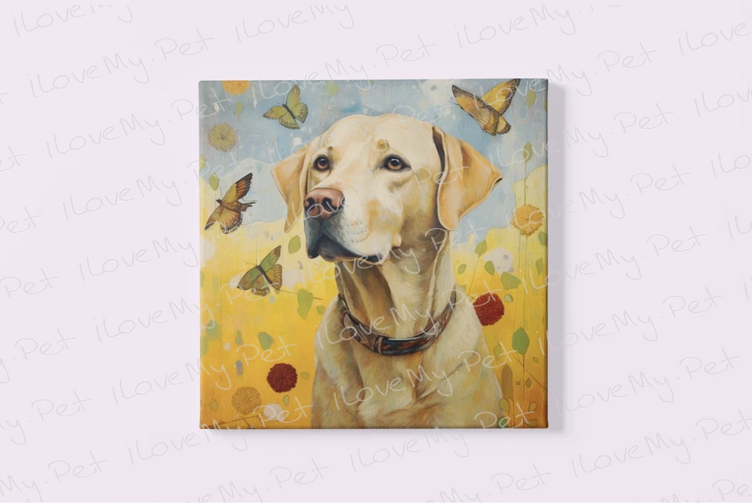 Autumnal Bliss Yellow Labrador Wall Art Poster-Art-Dog Art, Home Decor, Labrador, Poster-Framed Light Canvas-Small - 8x8