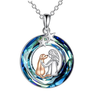 Vibrant Blue Silver Plated Labrador Necklaces-Dog Themed Jewellery-Jewellery, Labrador, Necklace, Pendant-Circle Shaped-8