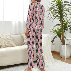 Vibrant Boston Terriers & Pink Roses Pajamas Set for Women-Pajamas-Apparel, Boston Terrier, Pajamas-3