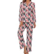 Load image into Gallery viewer, Vibrant Boston Terriers &amp; Pink Roses Pajamas Set for Women-Pajamas-Apparel, Boston Terrier, Pajamas-4