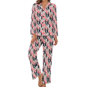 Vibrant Boston Terriers & Pink Roses Pajamas Set for Women-Pajamas-Apparel, Boston Terrier, Pajamas-4