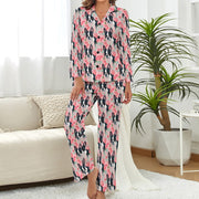 Vibrant Boston Terriers & Pink Roses Pajamas Set for Women-Pajamas-Apparel, Boston Terrier, Pajamas-6