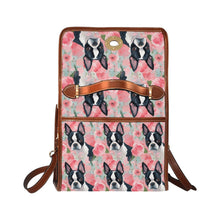 Load image into Gallery viewer, Vibrant Boston Terriers &amp; Pink Roses Shoulder Bag Purse-Accessories-Bags, Boston Terrier, Purse-Black-ONE SIZE-6