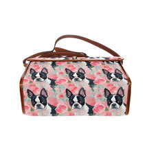 Load image into Gallery viewer, Vibrant Boston Terriers &amp; Pink Roses Shoulder Bag Purse-Accessories-Bags, Boston Terrier, Purse-Black-ONE SIZE-5