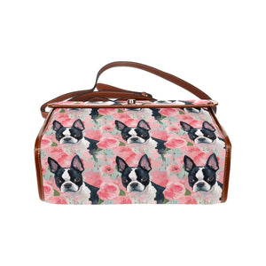 Vibrant Boston Terriers & Pink Roses Shoulder Bag Purse-Accessories-Bags, Boston Terrier, Purse-Black-ONE SIZE-5