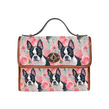 Load image into Gallery viewer, Vibrant Boston Terriers &amp; Pink Roses Shoulder Bag Purse-Accessories-Bags, Boston Terrier, Purse-Black-ONE SIZE-1