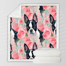 Load image into Gallery viewer, VIbrant Boston Terriers &amp; Pink Roses Soft Warm Fleece Blanket-Blanket-Blankets, Boston Terrier, Home Decor-10