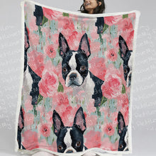 Load image into Gallery viewer, VIbrant Boston Terriers &amp; Pink Roses Soft Warm Fleece Blanket-Blanket-Blankets, Boston Terrier, Home Decor-11