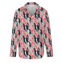 Load image into Gallery viewer, Vibrant Boston Terriers &amp; Pink Roses Women&#39;s Shirt-S-White-1