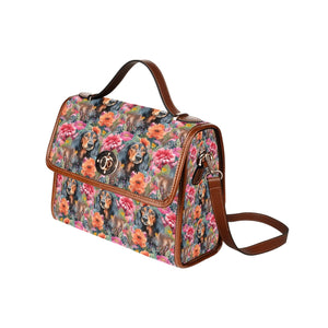 Vibrant Flowers and Black-Tan Dachshunds Shoulder Bag Purse-Accessories, Bags, Purse-Black1-ONE SIZE-2