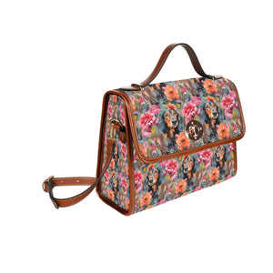 Vibrant Flowers and Black-Tan Dachshunds Shoulder Bag Purse-Accessories, Bags, Purse-Black1-ONE SIZE-3